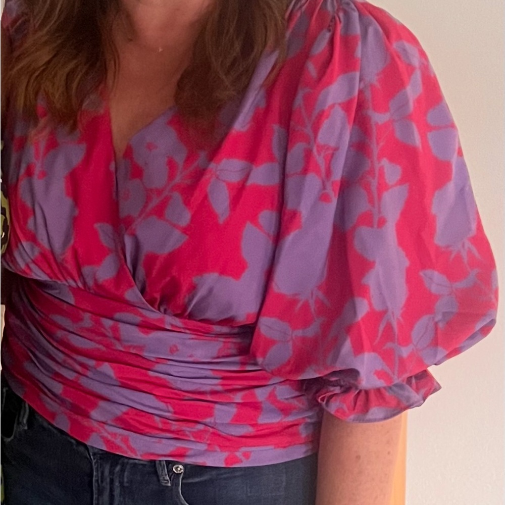 Floral Puff Sleeve Top - Pink and Purple